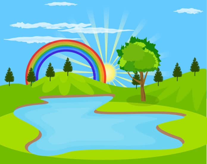 Jeg gik mig over sø og land - Landskab med regnbue