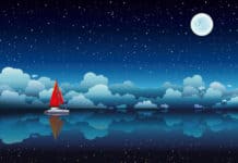 Sejlbåd og nattehimmel med stjerner
